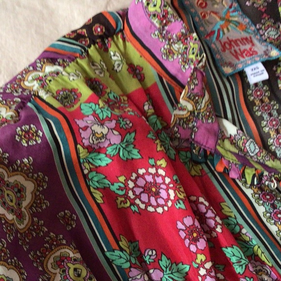 JOHNNY WAS 100% SILK PATCH FINN SILK TOP XXS but relaxed fit, fits a Medium - Picture 10 of 12